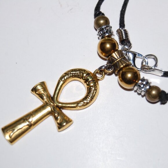 Ankh Cross Necklace,Ankh Necklace,Golden Ankh Cross Cord Necklace - Picture 2 of 3